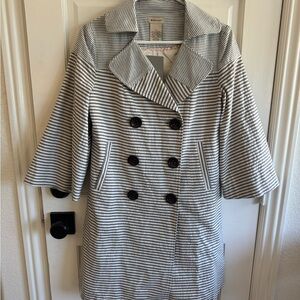 Anthropologie Elevenses Navy and White Pea Coat NWT Size 6